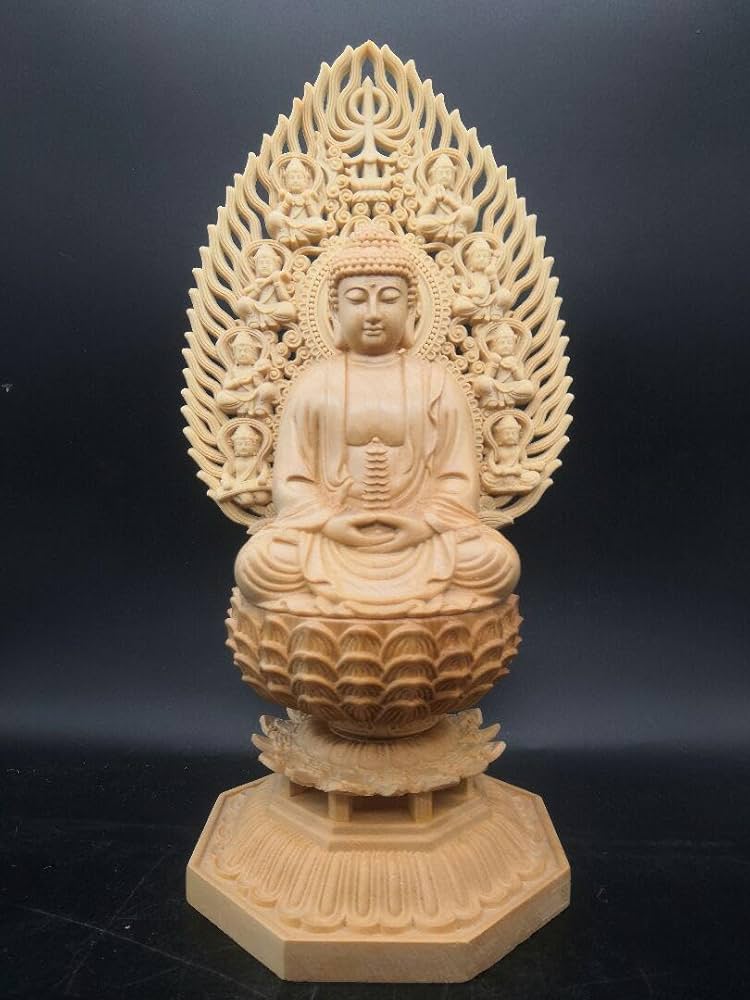 Amazon.co.jp: 彫刻 仏像 薬師如来 薬師仏 八角蓮華丸台座 木彫